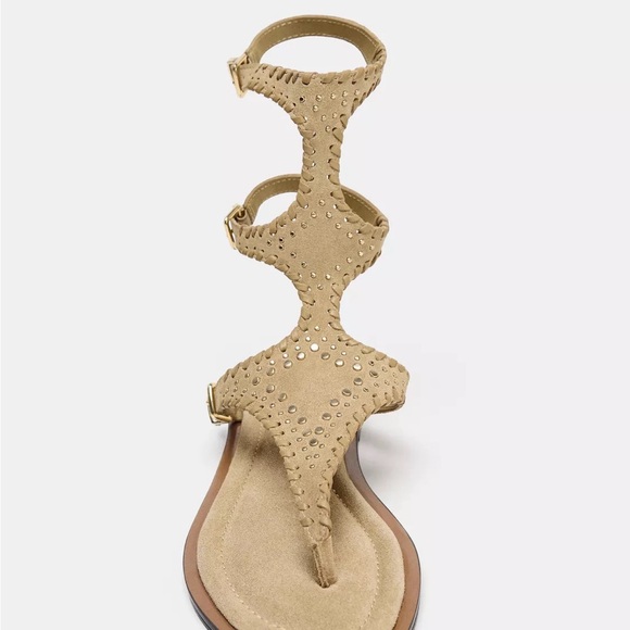 New Zara Suede Double Strap Sandals in Sandy Brown - US 7.5 - Picture 2 of 4